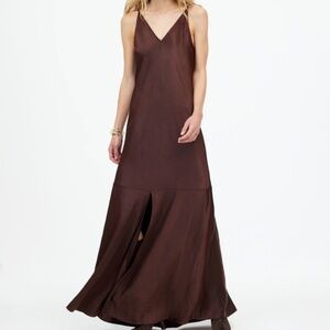 NWT Madewell Dark Carob/ Brown Satin Sleeveless Maxi Slip Dress SZ 0